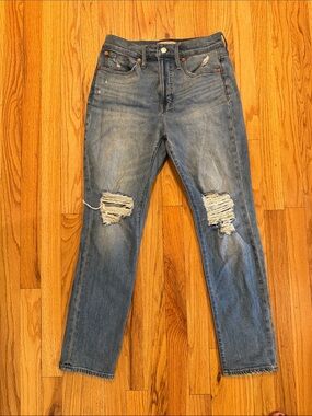 Madewell Women's Perfect Vintage Jean. Light Blue Straight-Leg Ripped Jeans